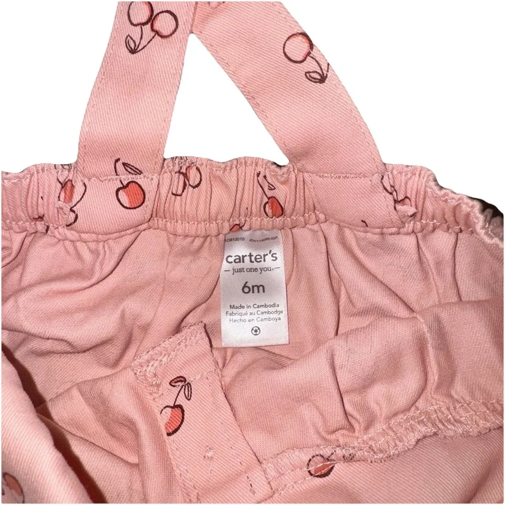 Carters Baby Girl Overall Dress  6 Months Pink Cherries Adjustable Straps Cotton